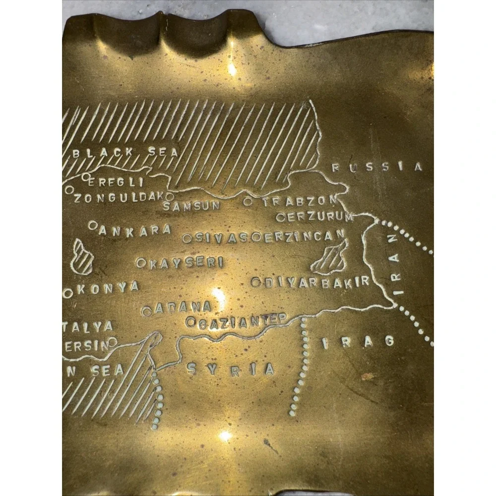 VTG SULEYMAN DONDURMACI ANKARAHAMMERED BRASS TRAY TURKEY TURKISH MAP DENIZ OLA51